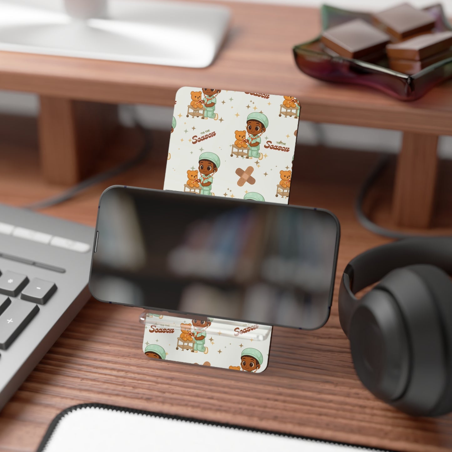 Boy Nurse with Teddy Pattern Mobile Display Stand | Phone Holder