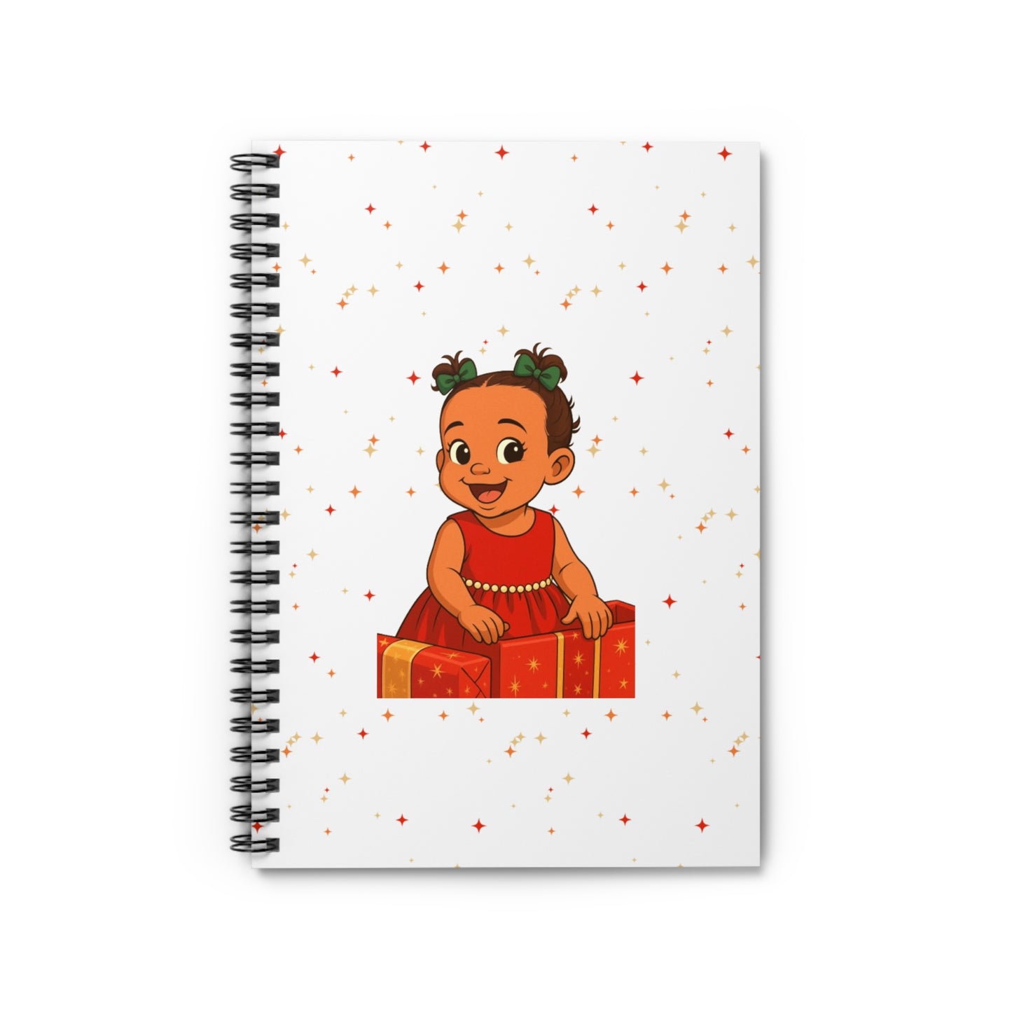 Baby Girl in a Gift Box Spiral Notebook — Cute Holiday Baby Journal, Ruled Lined Notebook
