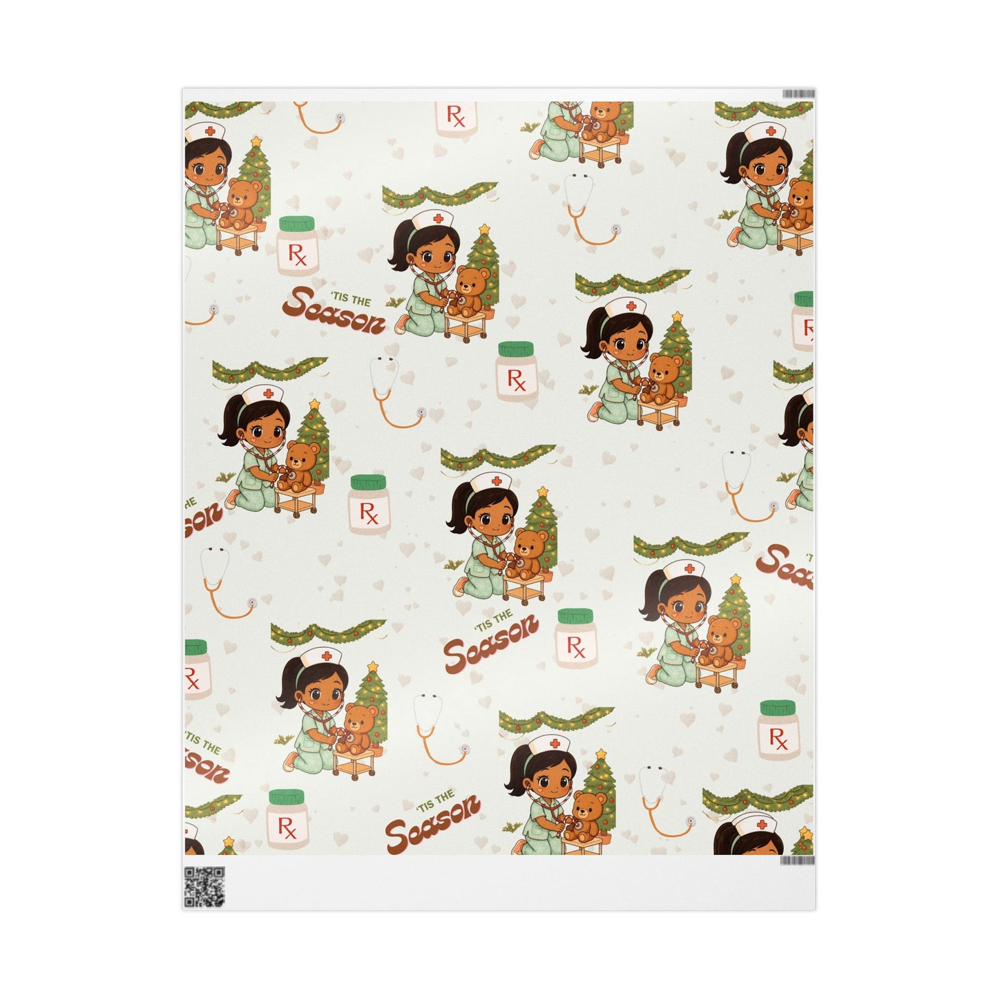 Girl Bear Nurse Kawaii Style Wrapping Paper | Medical Christmas Holiday Paper