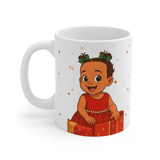 Baby Girl in Gift Box Mug - Cute Holiday Christmas Present Coffee Cup (11oz)