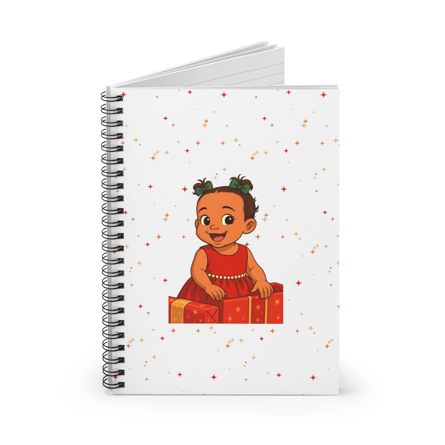 Baby Girl in a Gift Box Spiral Notebook — Cute Holiday Baby Journal, Ruled Lined Notebook