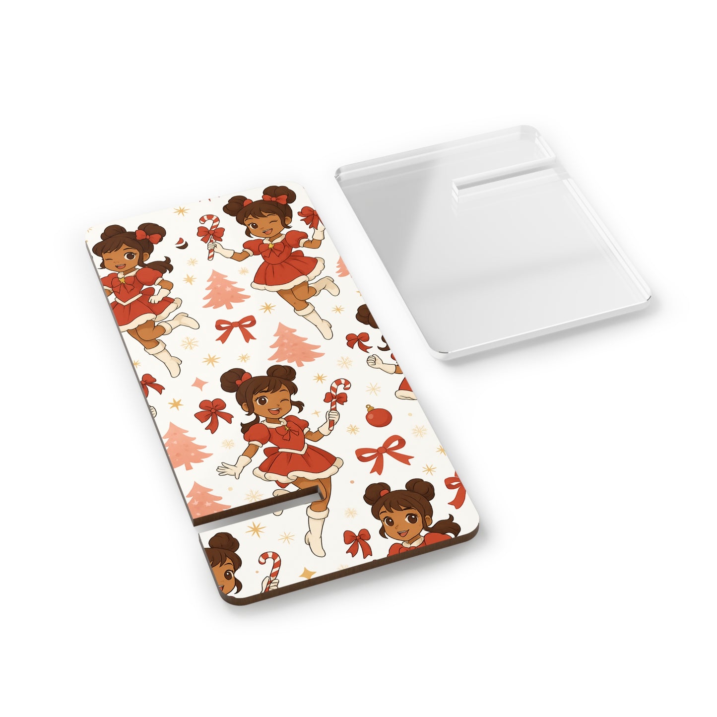 Melanin Moon Christmas Smartphone Stand, Cute Holiday Display Holder, Festive Phone Stand, Desk Decor, Gift for Tech Lovers