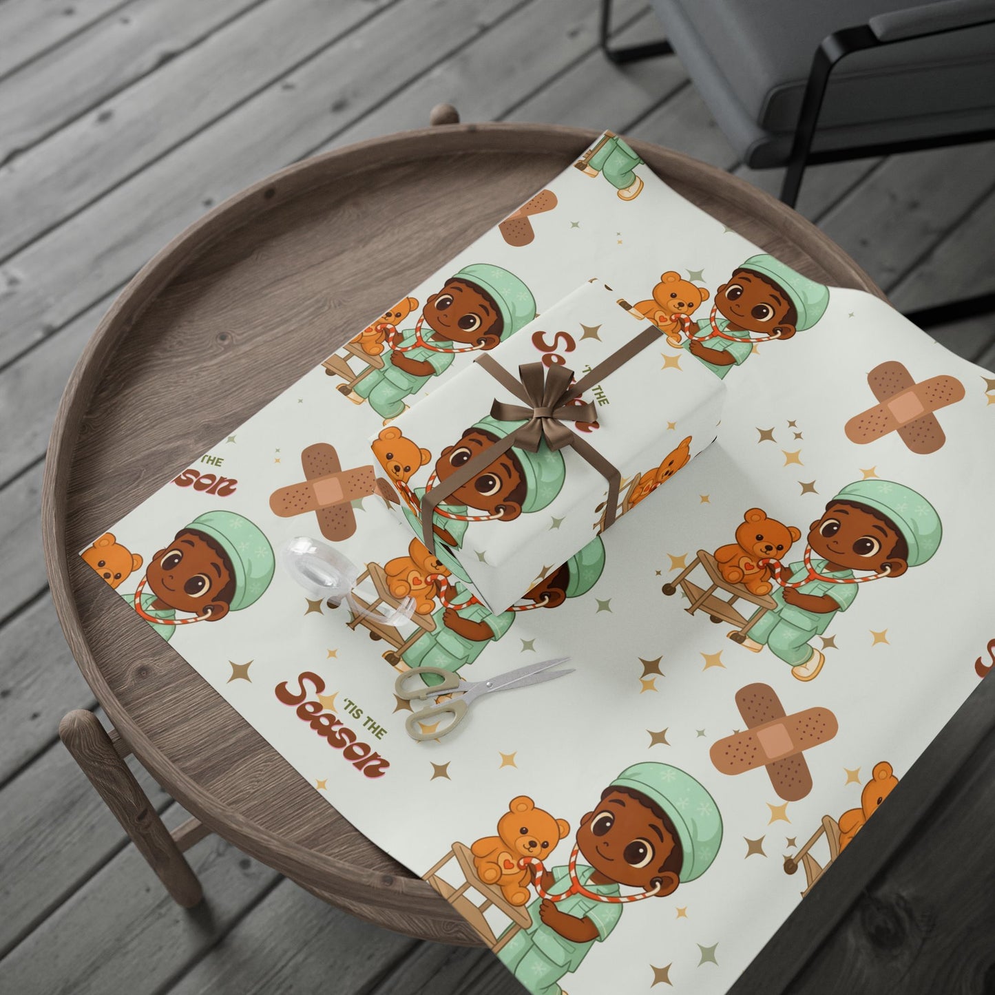 Boy Teddy Bear Nurse Gift Wrapping Paper | Medical Christmas Wrap