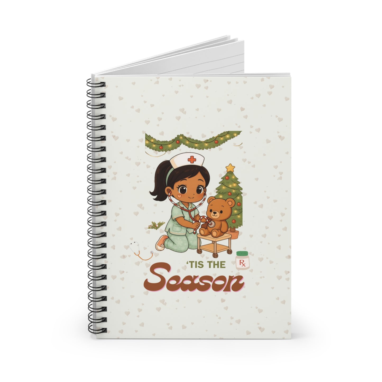 Girl Teddy Bear Nurse Christmas Spiral Notebook | Ruled Journal