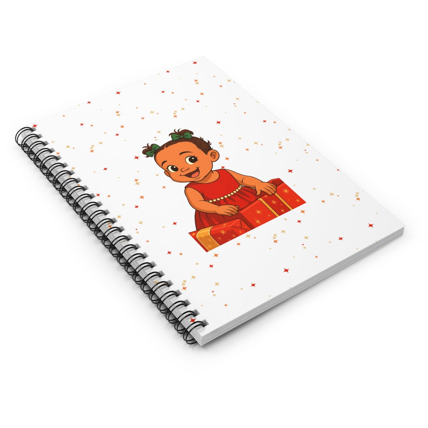 Baby Girl in a Gift Box Spiral Notebook — Cute Holiday Baby Journal, Ruled Lined Notebook