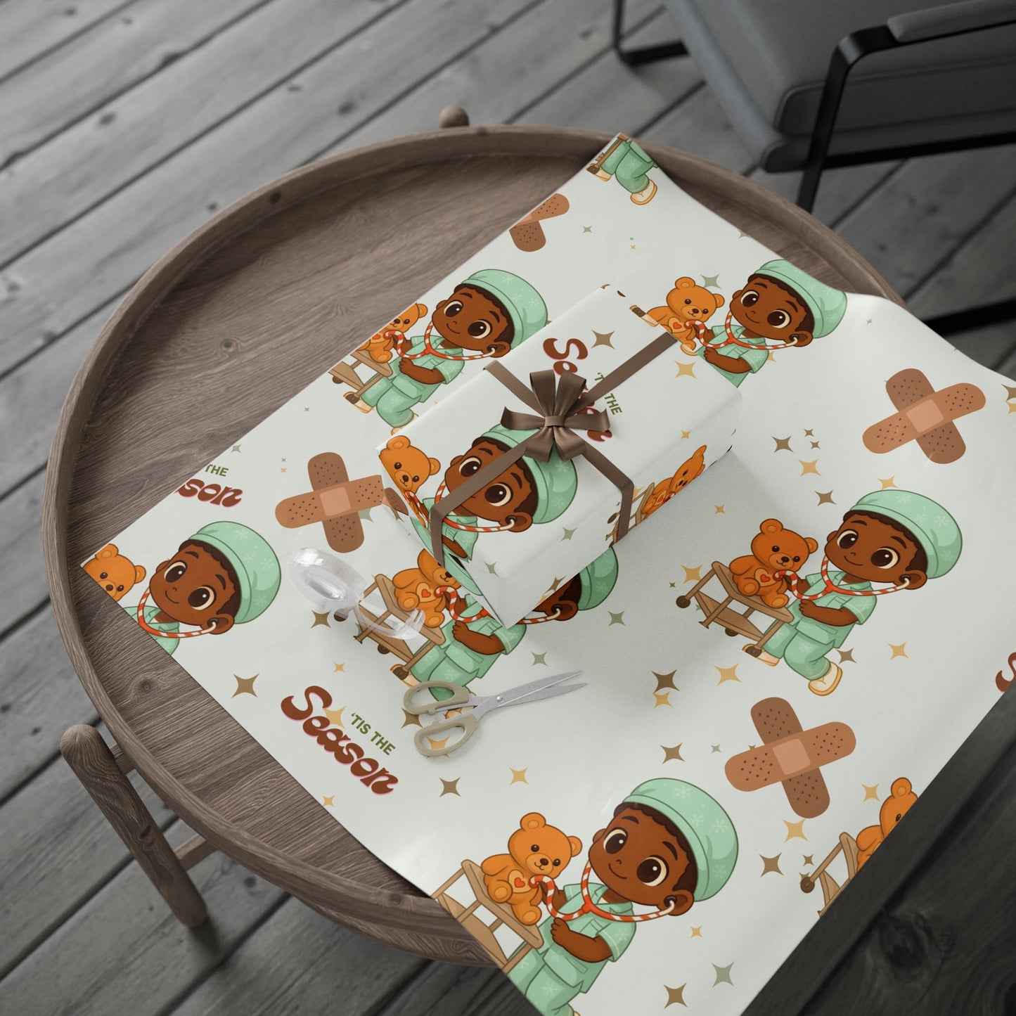 Boy Teddy Bear Nurse Gift Wrapping Paper | Medical Christmas Wrap