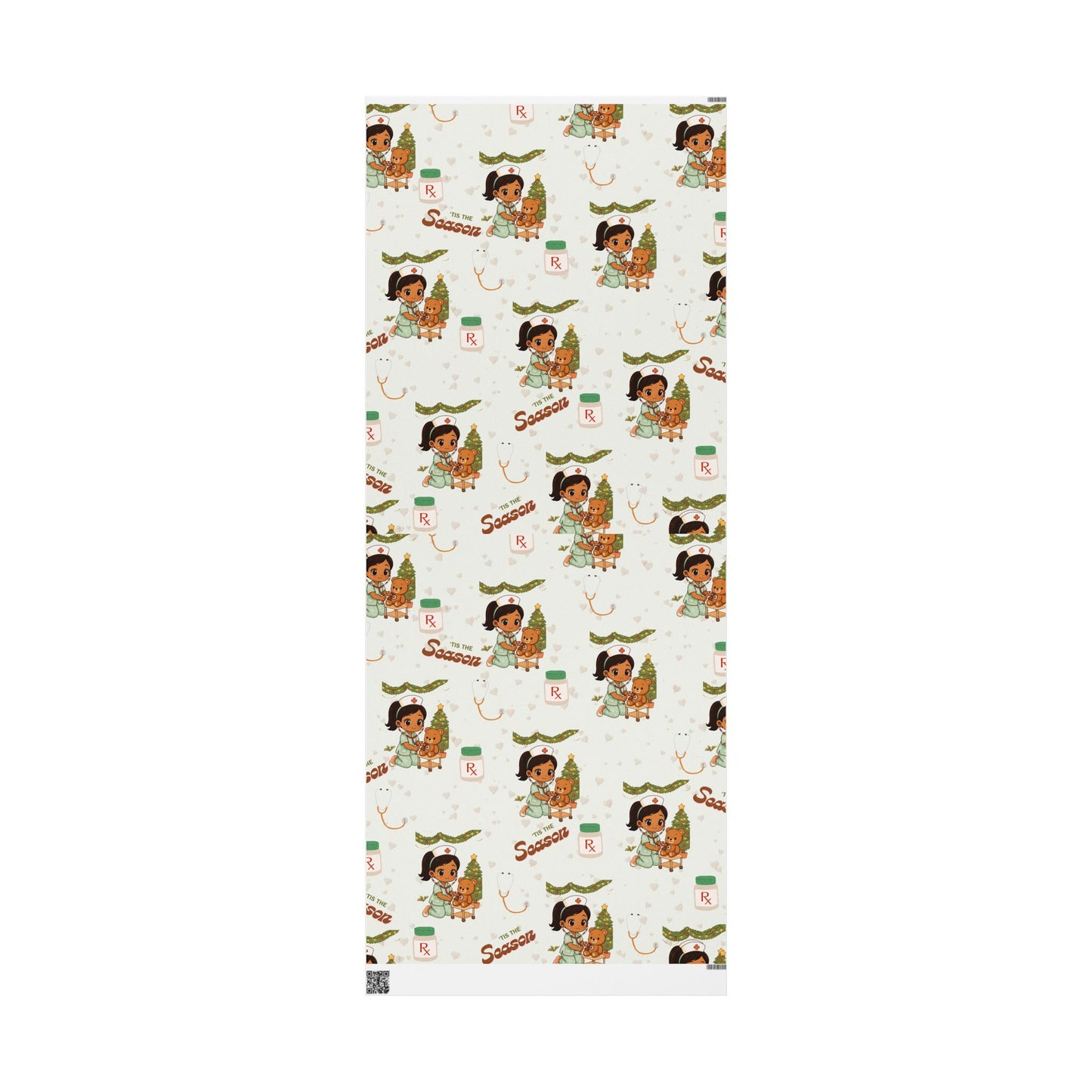Girl Bear Nurse Kawaii Style Wrapping Paper | Medical Christmas Holiday Paper