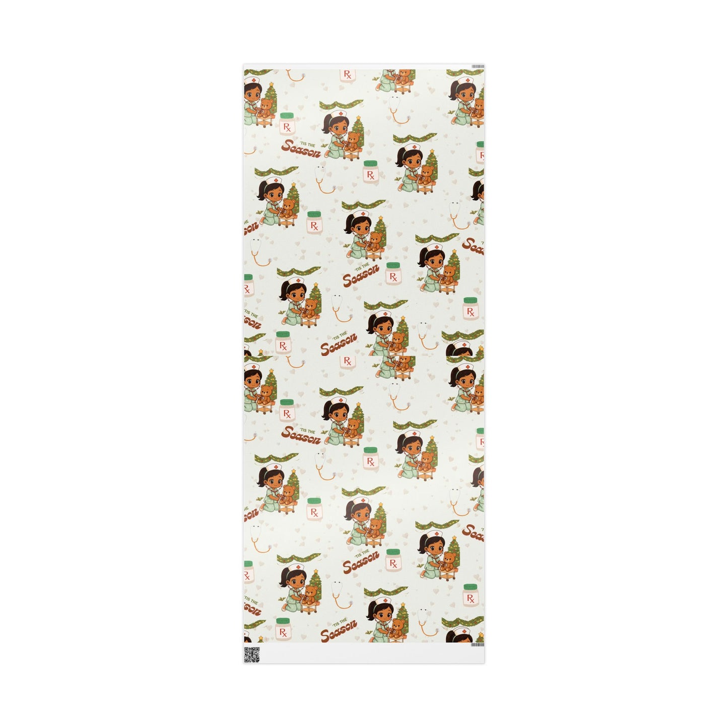Girl Bear Nurse Kawaii Style Wrapping Paper | Medical Christmas Holiday Paper