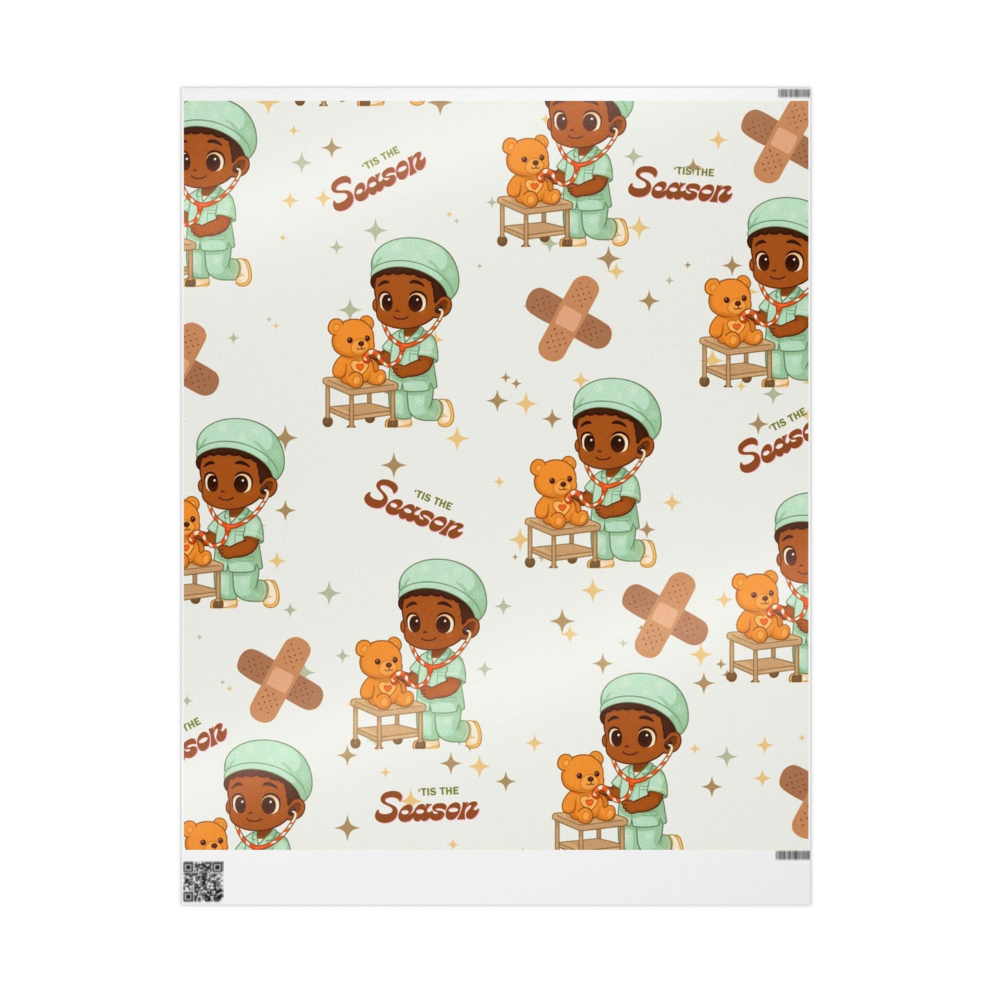 Boy Teddy Bear Nurse Gift Wrapping Paper | Medical Christmas Wrap