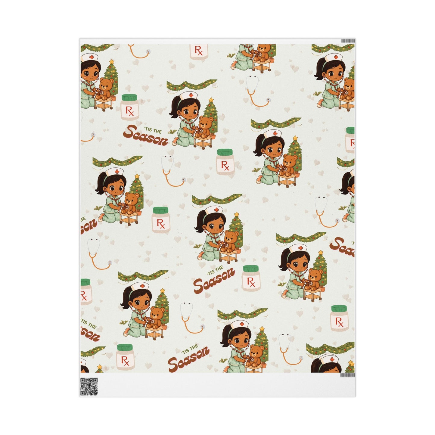 Girl Bear Nurse Kawaii Style Wrapping Paper | Medical Christmas Holiday Paper