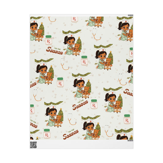 Girl Bear Nurse Kawaii Style Wrapping Paper | Medical Christmas Holiday Paper