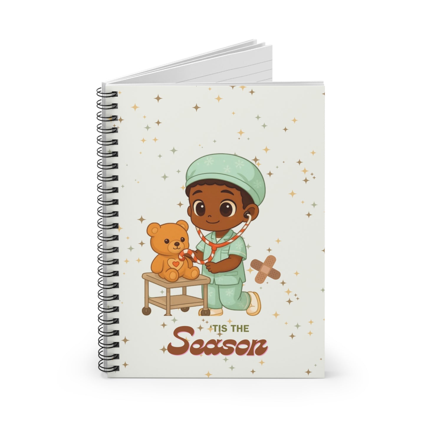 Boy Teddy Bear Nurse illustration Spiral Notebook | 'Tis the Season ruled journal