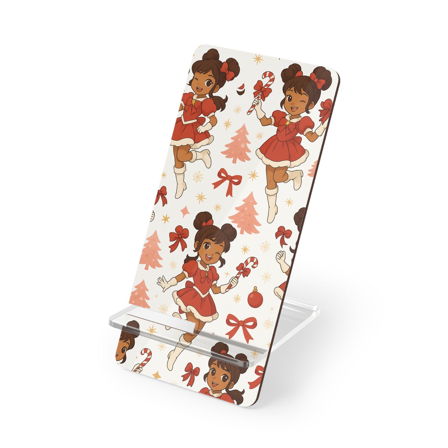 Melanin Moon Christmas Smartphone Stand, Cute Holiday Display Holder, Festive Phone Stand, Desk Decor, Gift for Tech Lovers