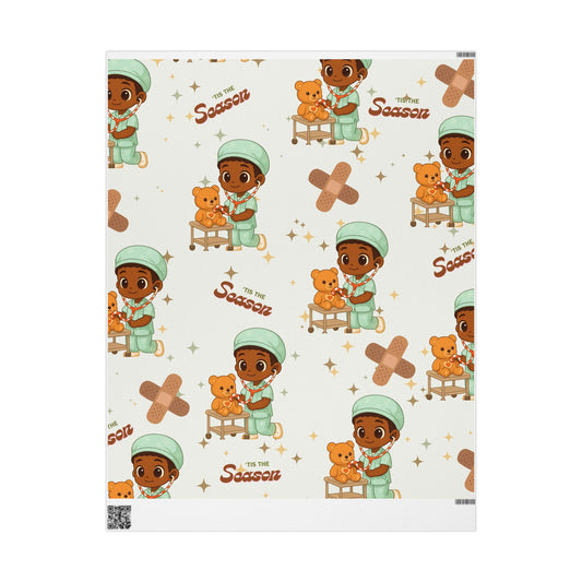 Boy Teddy Bear Nurse Gift Wrapping Paper | Medical Christmas Wrap