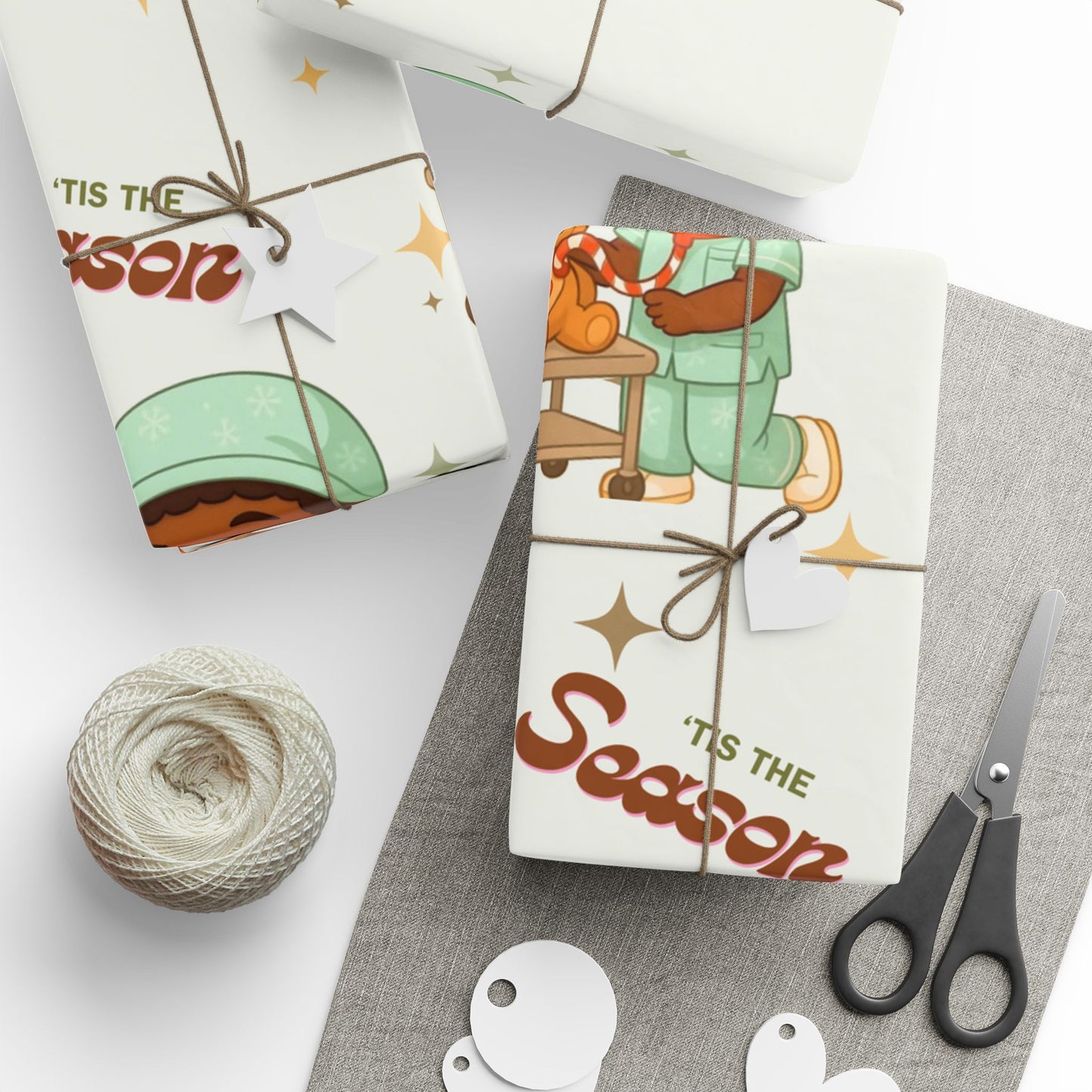 Boy Teddy Bear Nurse Gift Wrapping Paper | Medical Christmas Wrap