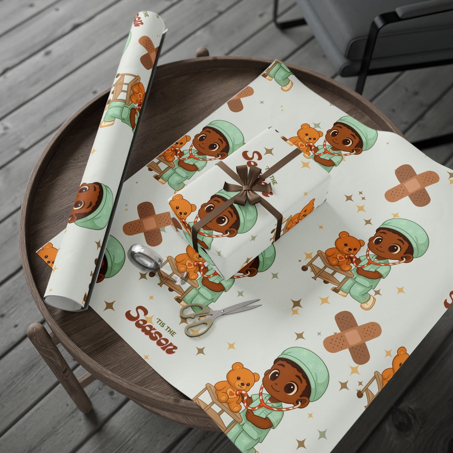 Boy Teddy Bear Nurse Gift Wrapping Paper | Medical Christmas Wrap